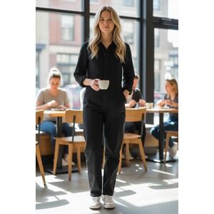 Noend Denim Black Herringbone Utility Jumpsuit Long Sleeve Boiler Suit XS